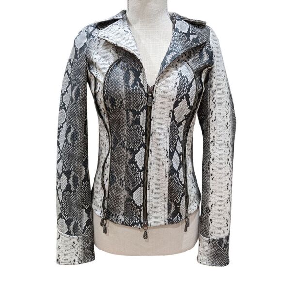 NWOT Affliction Women's Faux Snake Print Full Zip Moto Jacket Size XS - Picture 1 of 12